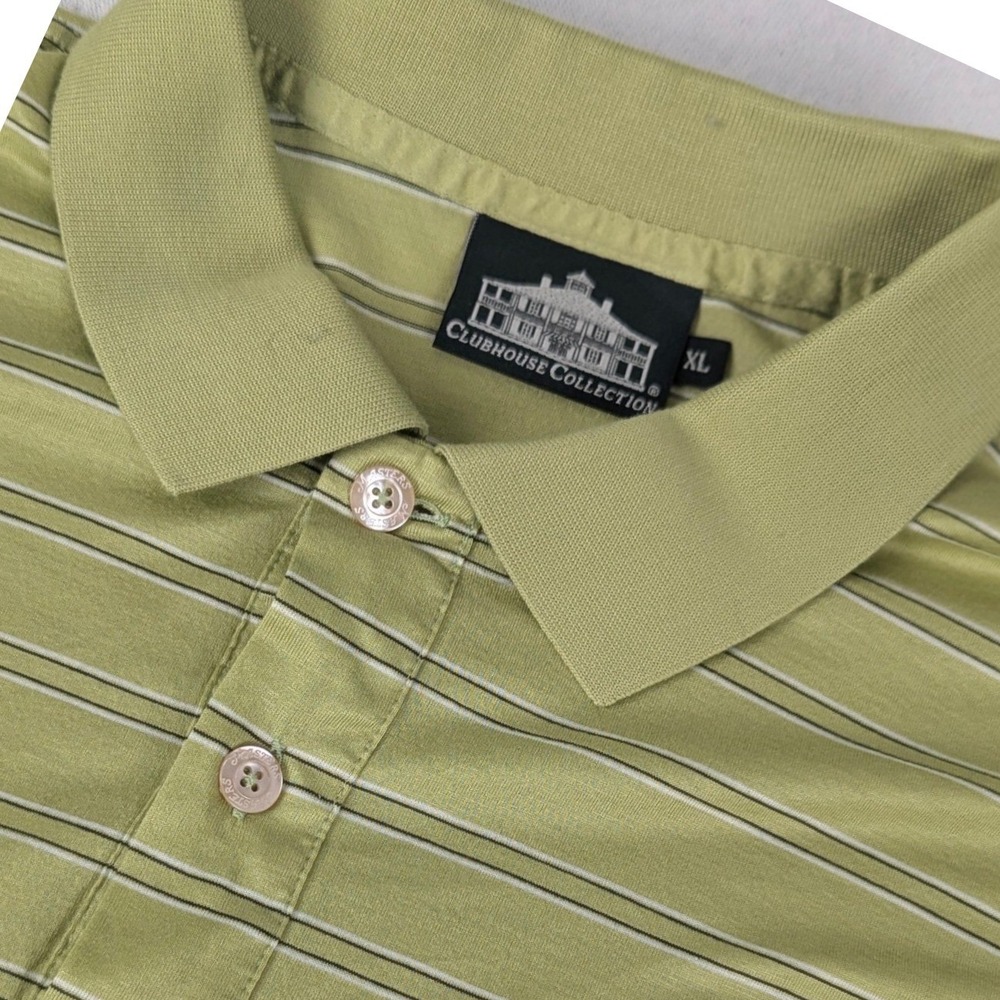 Masters Clubhouse Collection Mens XL Green Striped Cotton Golf Polo Italy